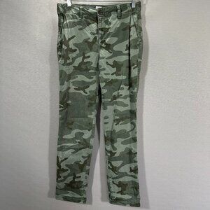 Gap Pants Womens 2 Girlfriend Chino Green Camouflage Cotton Stretch Straight Leg